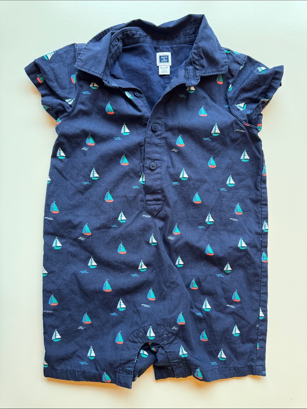 Janie and Jack baby boy sailboat romper Sz - 12-18 Months
